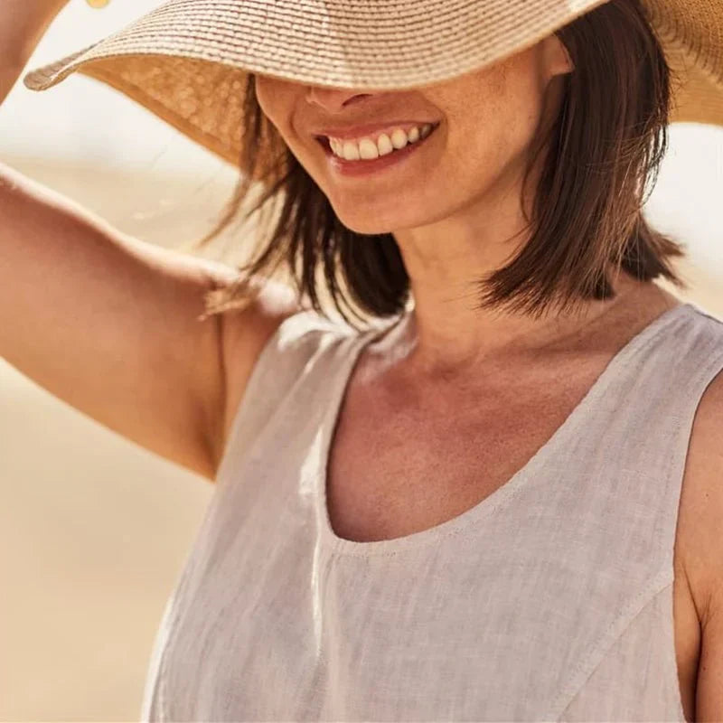 Avencea | Sleeveless Dress Made of 100% Cotton and Linen for Women