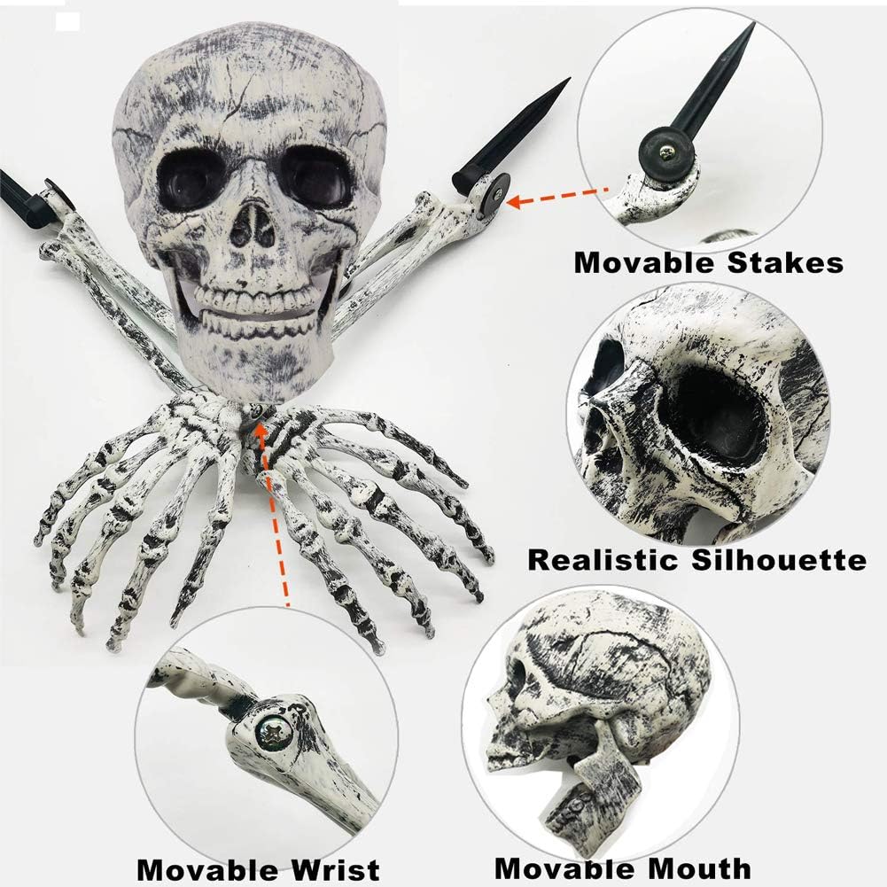 Halloween Yard Decoration | Light-Up Skull & Skeleton Arms | 8-Mode LED Outdoor Prop