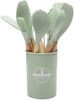 Silicone Cooking Utensil Set | Nonstick Safe | Wooden Handle | Heat Resistant