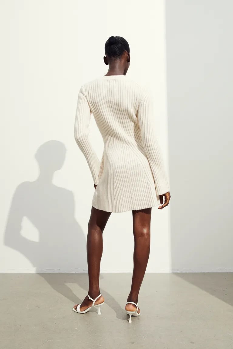 Women’s Rib-Knit Dress | Long Sleeve Slim Fit | Round Neck with Slit Cuffs