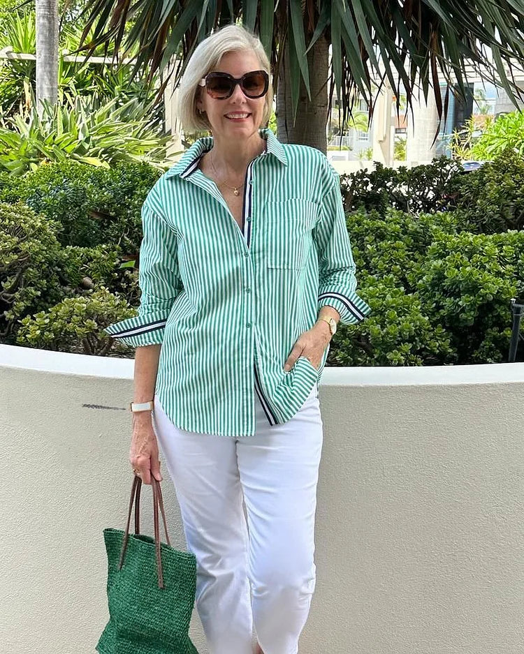 Ula - Striped Shirt with Button Placket