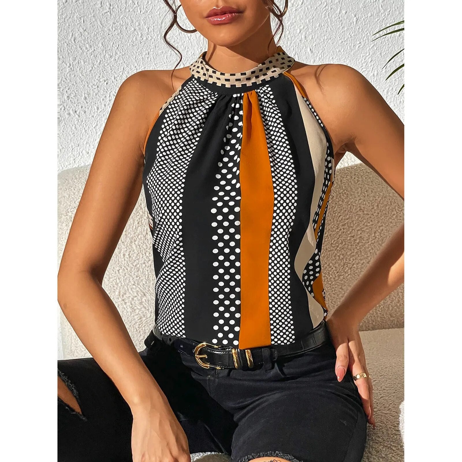 DotChic™ – Casual Halter Top with Polka Dots for Women