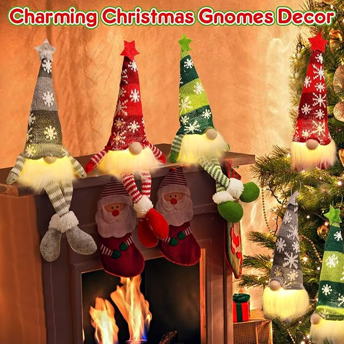 Christmas Gnome Decoration | LED Light | Nordic Holiday Figurine Set