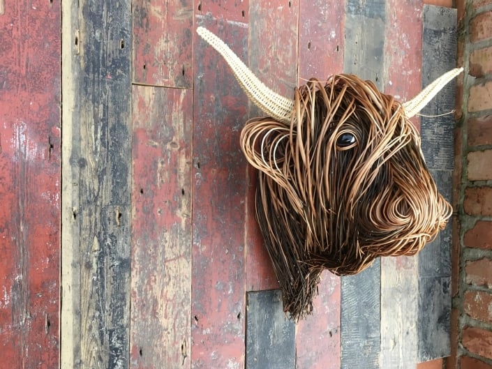 Hand-Woven Wall Art Sculpture | Highland Cattle Design | Rustic Handmade Home Decor | 11.8 × 8.6 in