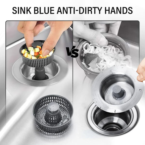 Drain Strainer & Stopper | 304 Stainless Steel + ABS | Anti-Clog Basket | Fits Standard Kitchen Sinks