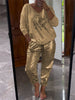 Women’s Two-Piece Outfit | V-Neck Long Sleeve Top & Glitter Pants Set | Spring/Summer