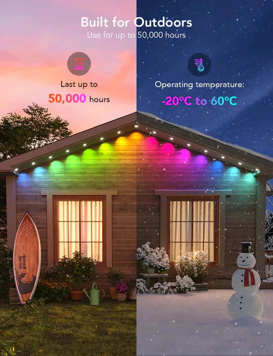 Outdoor LED Strip Lights | Music Sync & Smart App Control | Waterproof RGB Light Kit for Garden & Patio