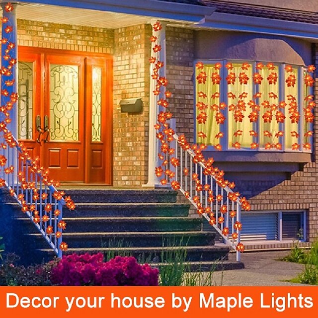 Autumn Maple Leaf String Lights | Warm White LED Garland | Battery or USB Powered