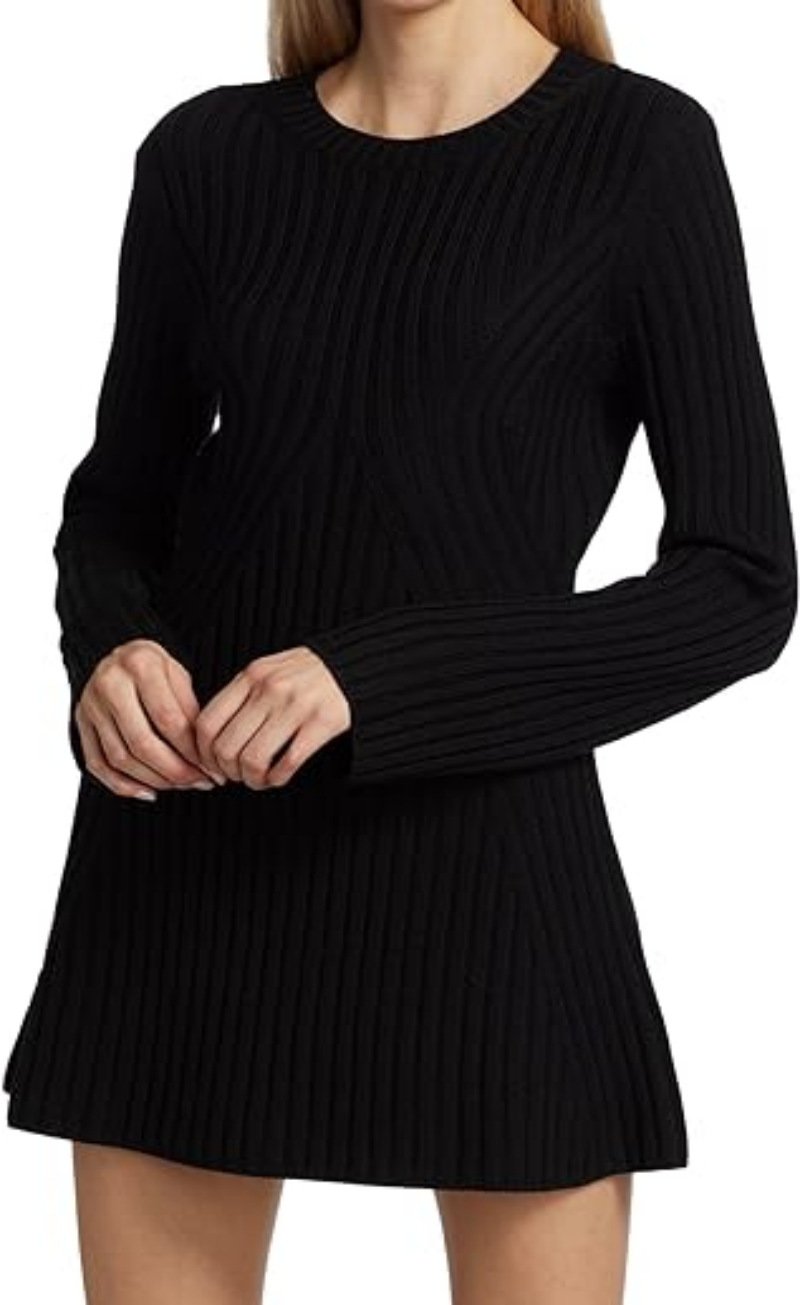 Women’s Rib-Knit Dress | Long Sleeve Slim Fit | Round Neck with Slit Cuffs