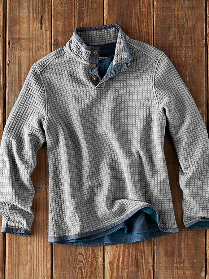 Men’s Casual Shirt | Stand Collar | Long Sleeve | Solid Color | Spring/Autumn