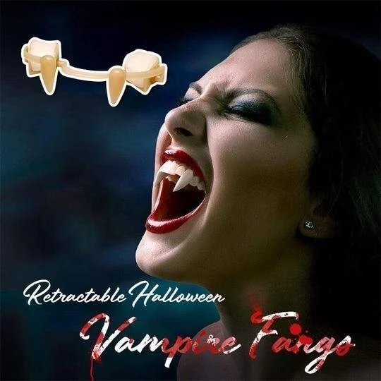 Retractable Vampire Fangs | Halloween Cosplay Teeth | Realistic Reusable Dentures | Safe PP Material | Adult & Kids