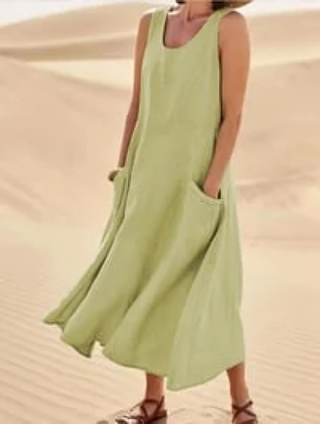 Avencea | Sleeveless Dress Made of 100% Cotton and Linen for Women