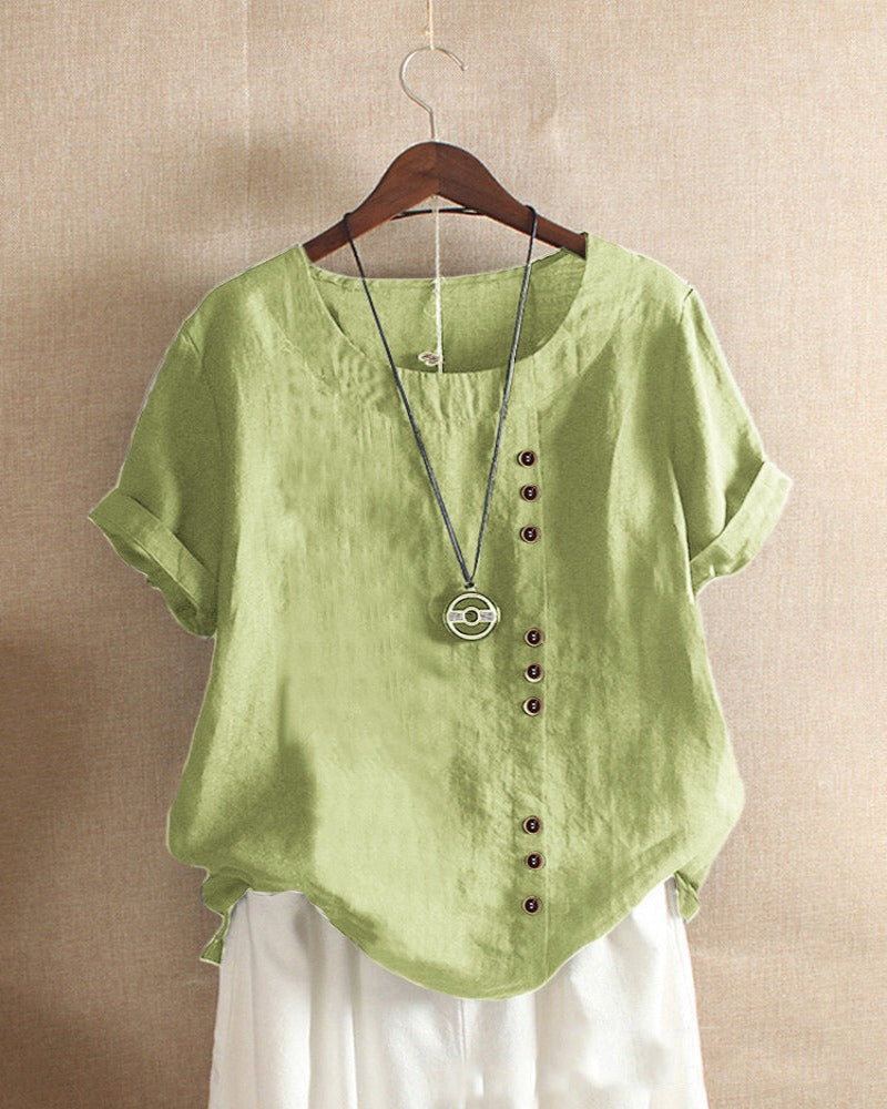 Short-sleeved summer blouse for women | Round neckline