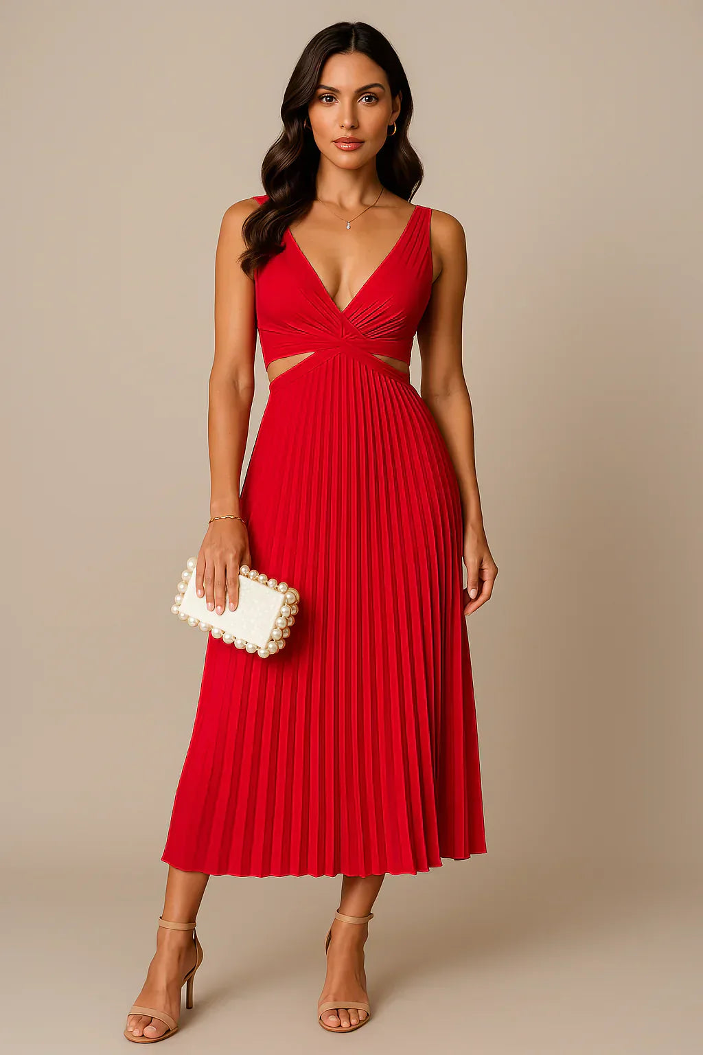 Elegant Pleated Evening Dress for Women | Midi