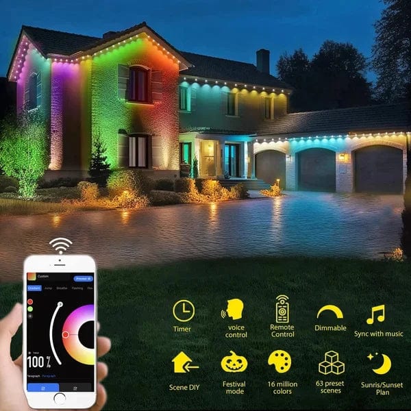 Smart Outdoor LED Strip Lights | App-Controlled Permanent Lighting | Waterproof IP65 | Multi-Color