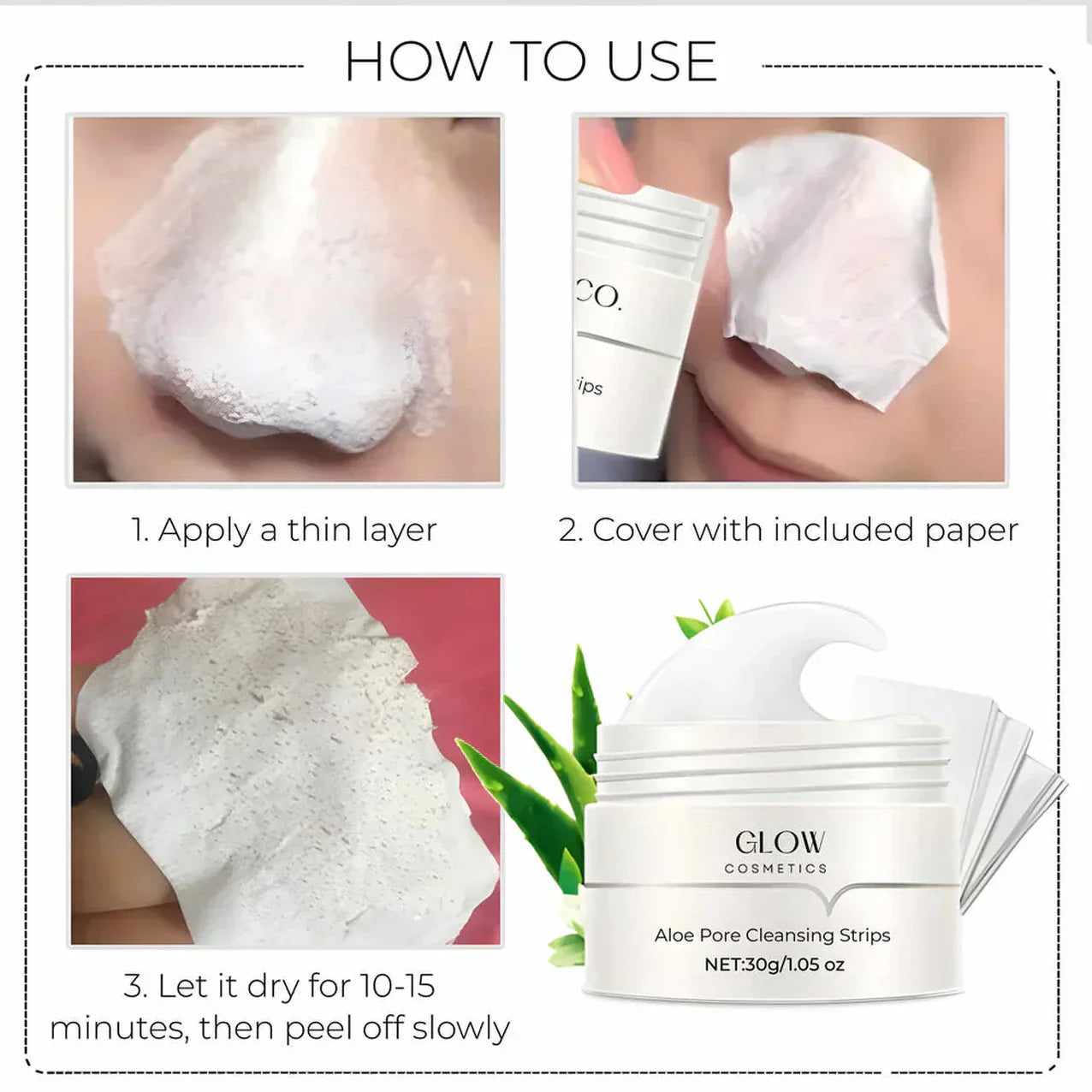 Pore Cleansing Strips with Aloe Vera & Charcoal | Blackhead Removal | 30g Gel + 60 Strips