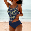 Navy blue sleeveless swimwear with floral print