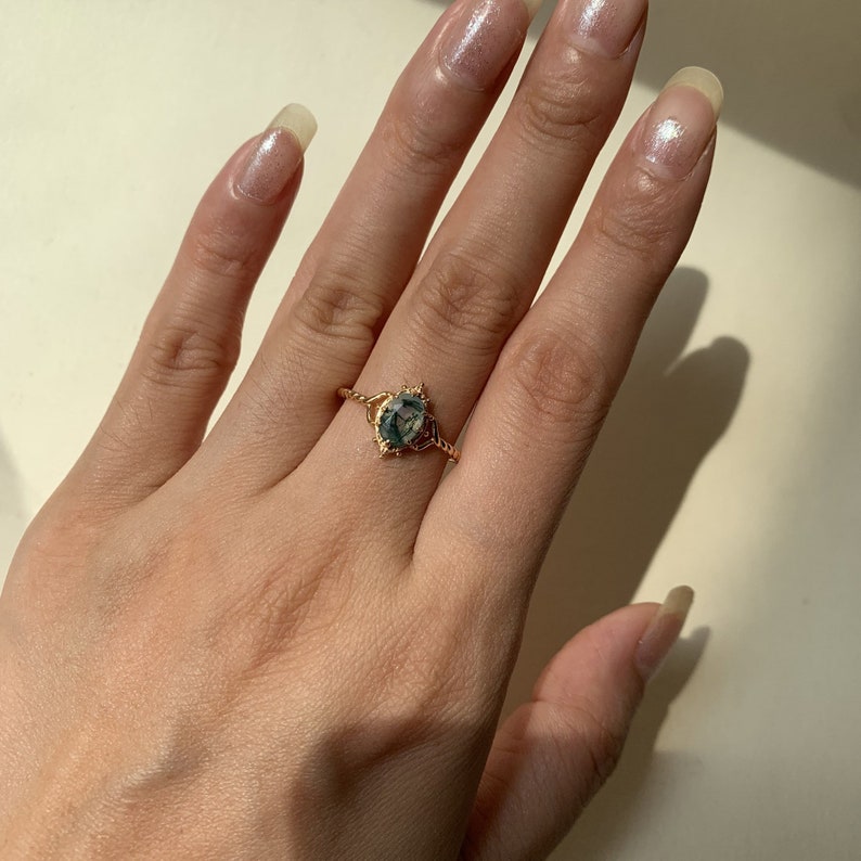 Women’s Moss Agate Ring | 925 Sterling Silver | Gold Plated | 5×7mm Stone