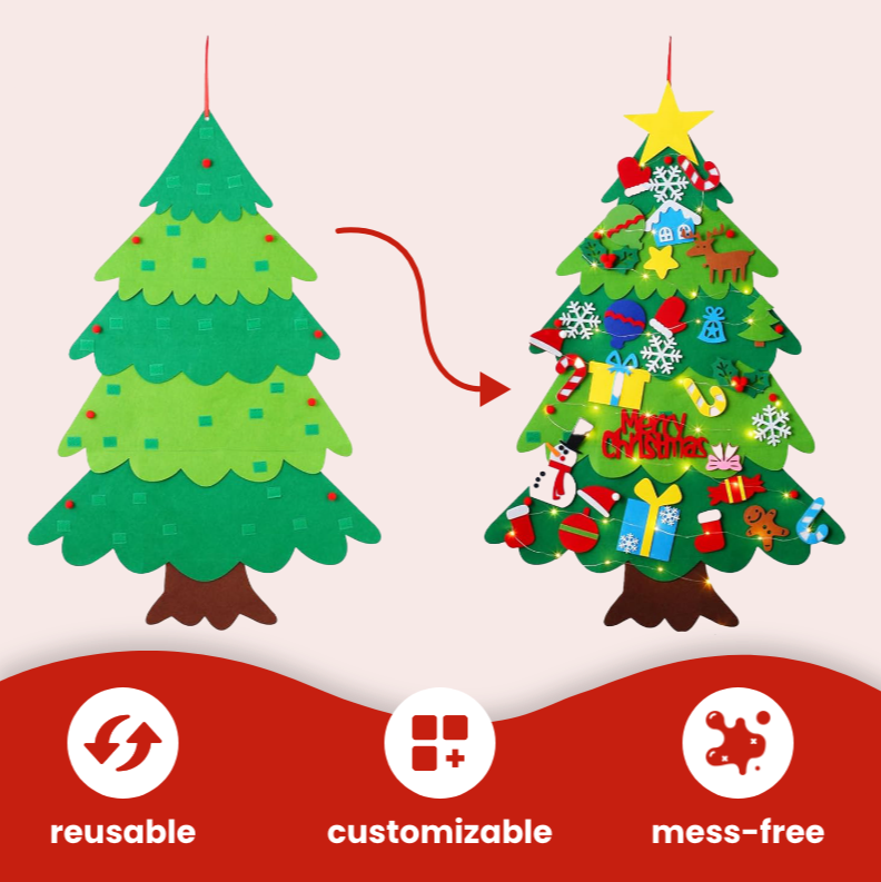 Felt Christmas Tree for Toddlers | 32 Detachable Ornaments | Safe Interactive Holiday Toy
