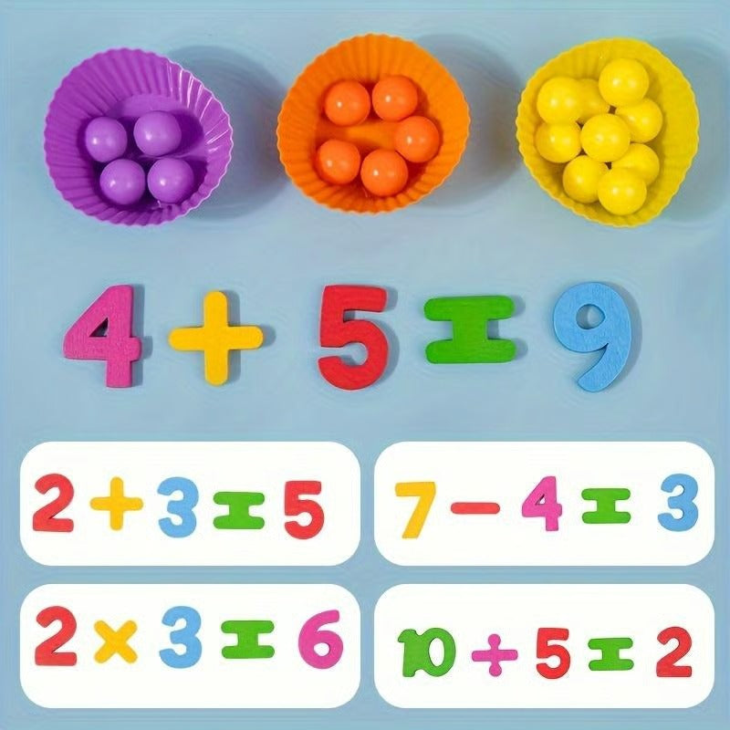 Montessori Math Learning Set | Wooden Beads with Chopsticks & Spoons | Early Education Toy