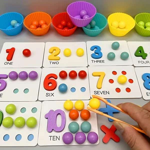 Montessori Math Learning Set | Wooden Beads with Chopsticks & Spoons | Early Education Toy