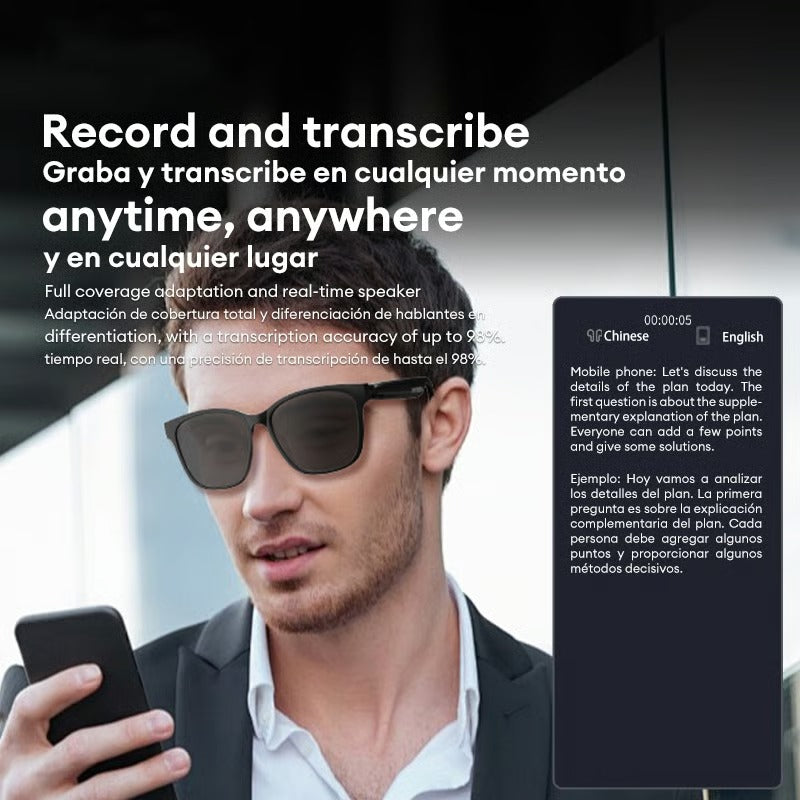 Smart Translation Glasses | AI Real-Time Voice Translator | Bluetooth 5.4 with Open-Ear Speakers