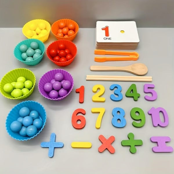 Montessori Math Learning Set | Wooden Beads with Chopsticks & Spoons | Early Education Toy