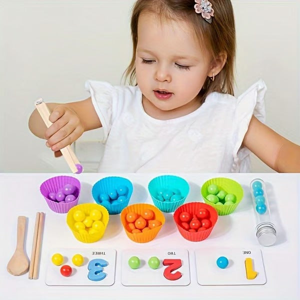 Montessori Math Learning Set | Wooden Beads with Chopsticks & Spoons | Early Education Toy