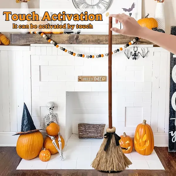 Halloween Floating Witch Broom | Voice & Touch Activated | Eerie Laugh Effect | Battery Powered