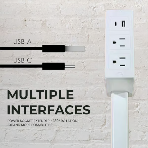 Power Outlet Extender | USB-A & USB-C Charging Hub | Dual AC Outlets | 70cm Flexible Arm