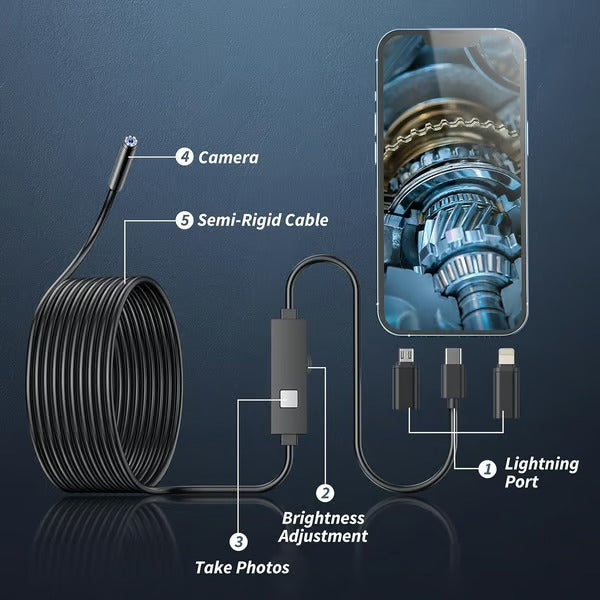 HD Inspection Camera | Waterproof Endoscope | 8 LED Lights | Flexible 16.4ft Cable | Phone Compatible