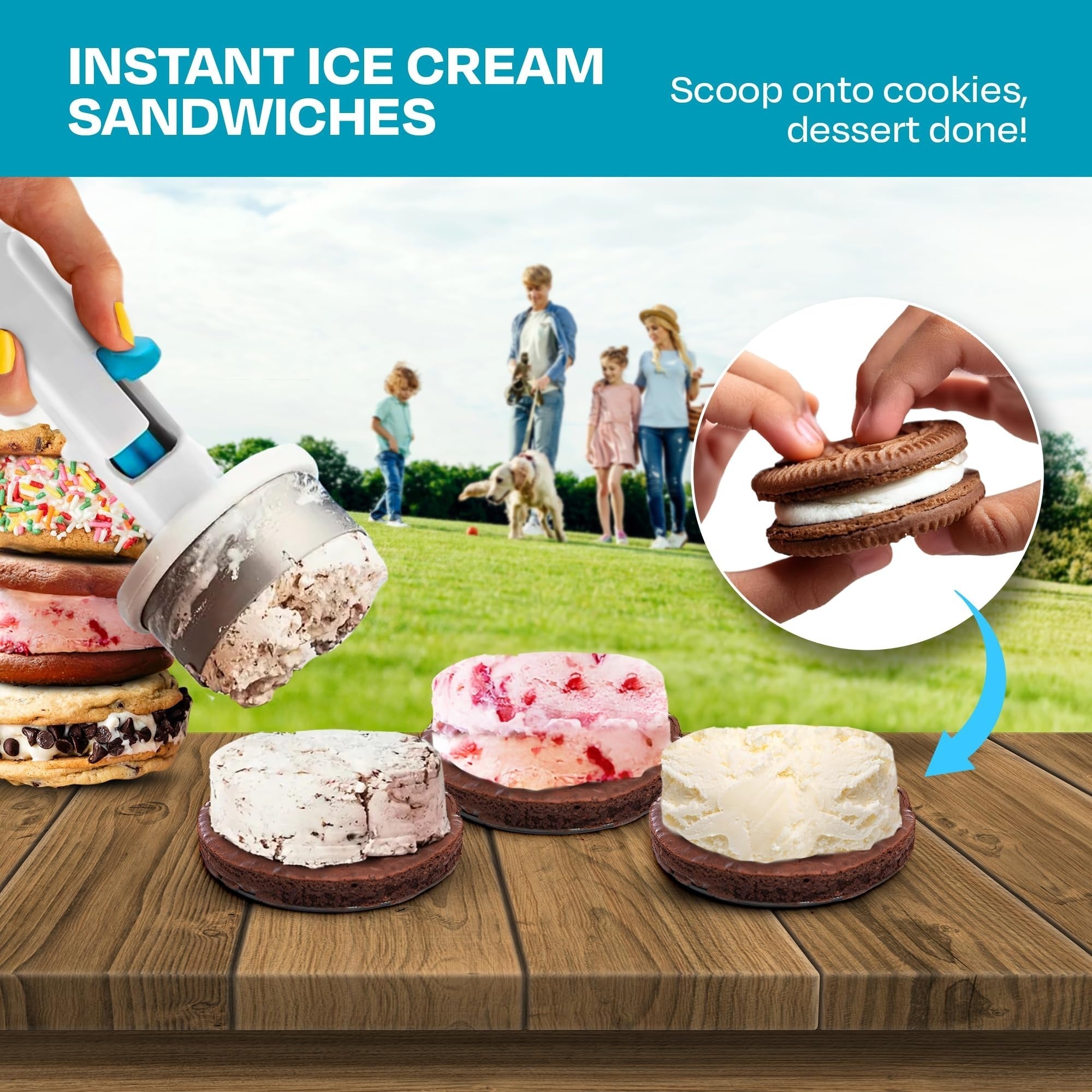 Ice Cream Sandwich Scoop | ½-Cup Serving Size | One-Handed Non-Stick Design | Dishwasher Safe