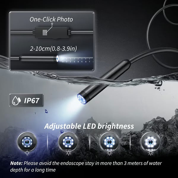 USB Inspection Camera | HD 1080p Endoscope with LED Lights & Flexible Cable | Waterproof