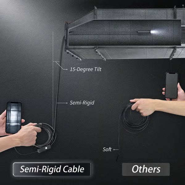 HD Inspection Camera | Waterproof Endoscope | 8 LED Lights | Flexible 16.4ft Cable | Phone Compatible