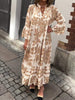 Attractive maxi dress with V-neck and 3/4 sleeves