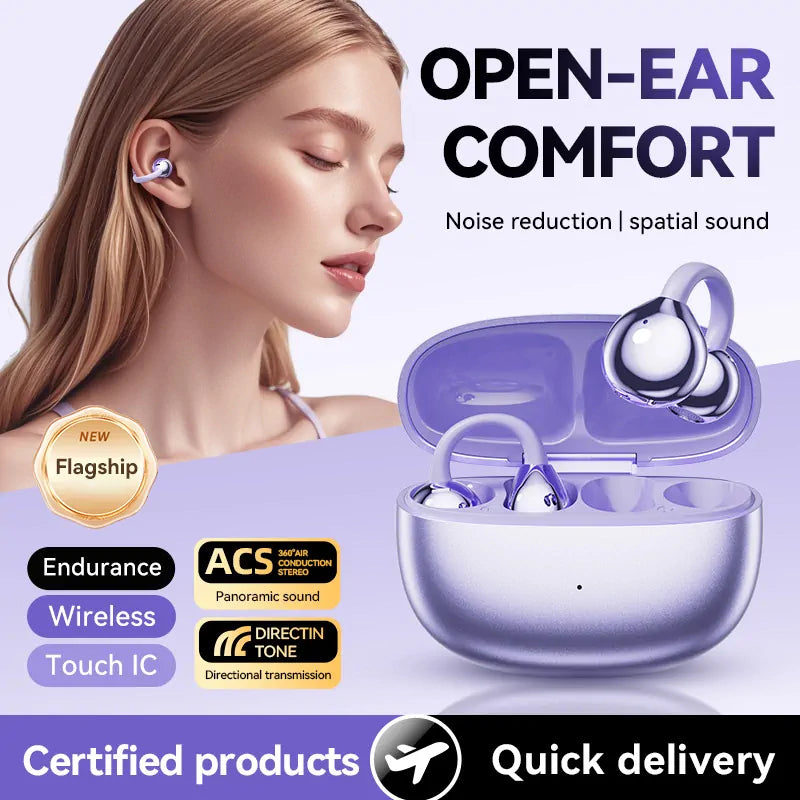 Wireless Ear Clip Headphones | Open-Ear Bluetooth 5.4 | HiFi Sound & Dual Device Pairing