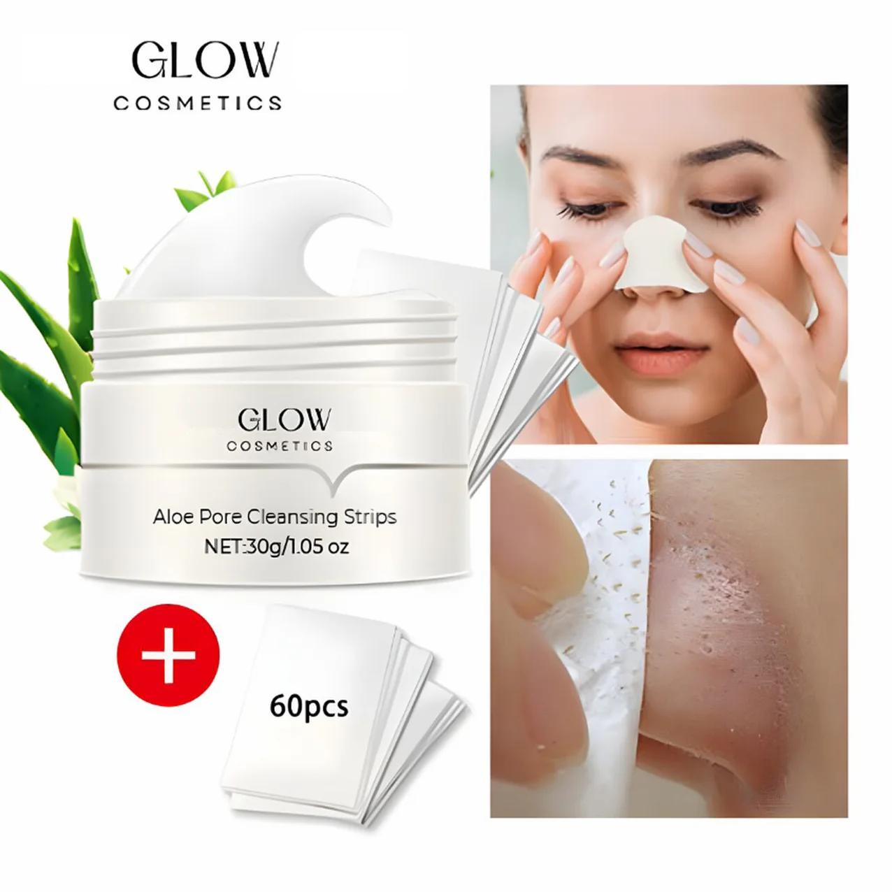 Pore Cleansing Strips with Aloe Vera & Charcoal | Blackhead Removal | 30g Gel + 60 Strips