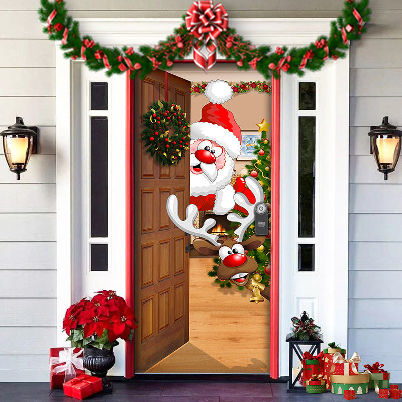 Christmas Door Cover | Fabric Front Door Decoration | Washable & Reusable | 91×203cm