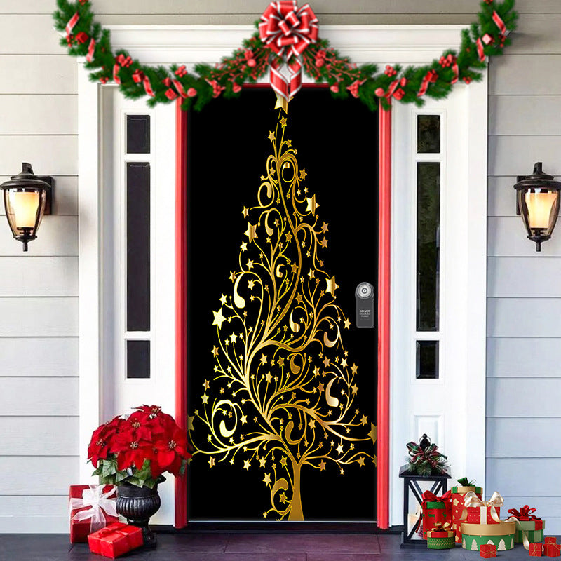 Christmas Door Cover | Fabric Front Door Decoration | Washable & Reusable | 91×203cm