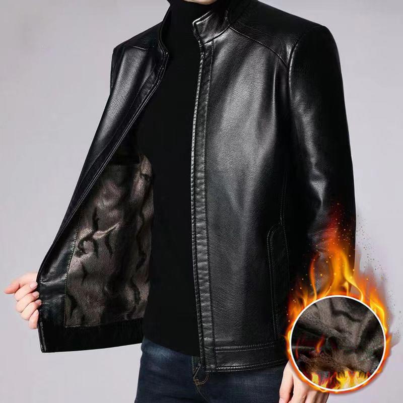 Men’s Leather Jacket | Warm Plush Lining | Wind-Resistant Zip-Up Coat