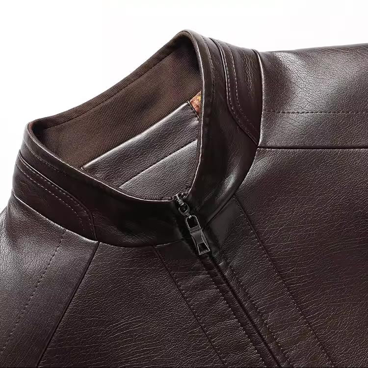 Men’s Leather Jacket | Warm Plush Lining | Wind-Resistant Zip-Up Coat
