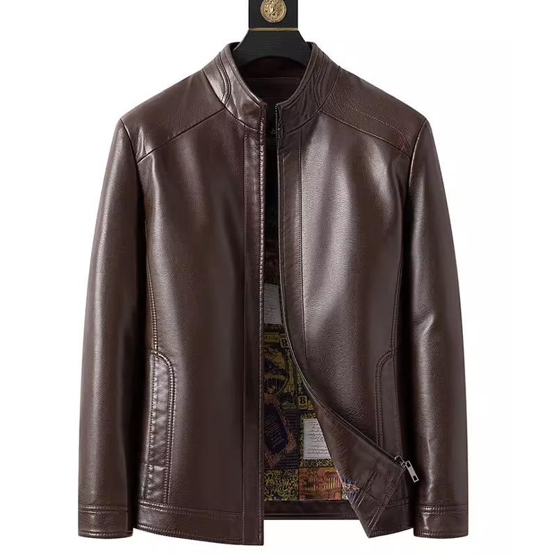 Men’s Leather Jacket | Warm Plush Lining | Wind-Resistant Zip-Up Coat