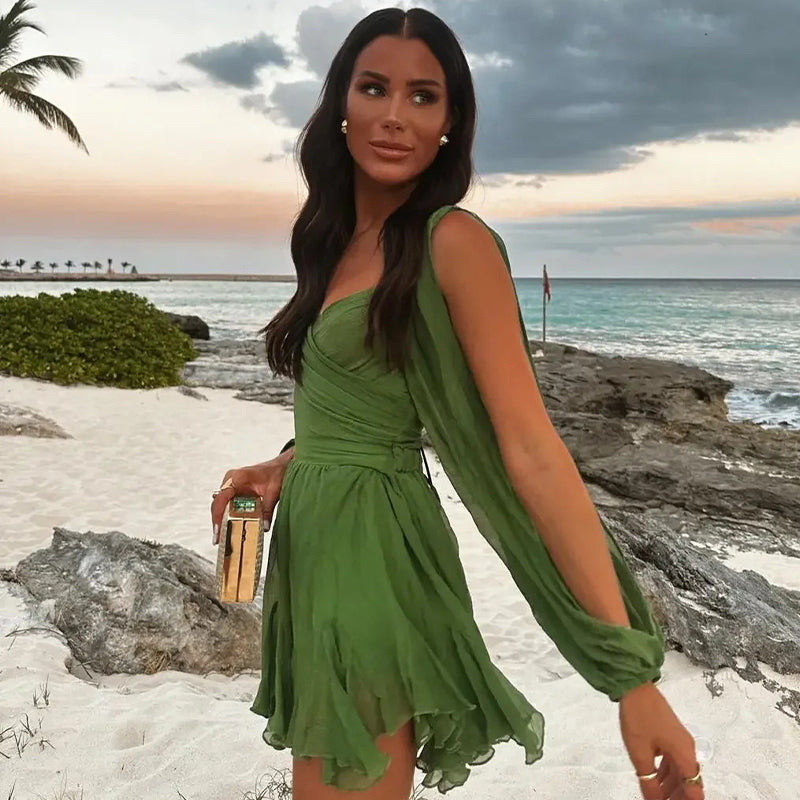 Limited time 50% discount Wrap dress with V-neck, slit sleeves, and tie belt at the waist