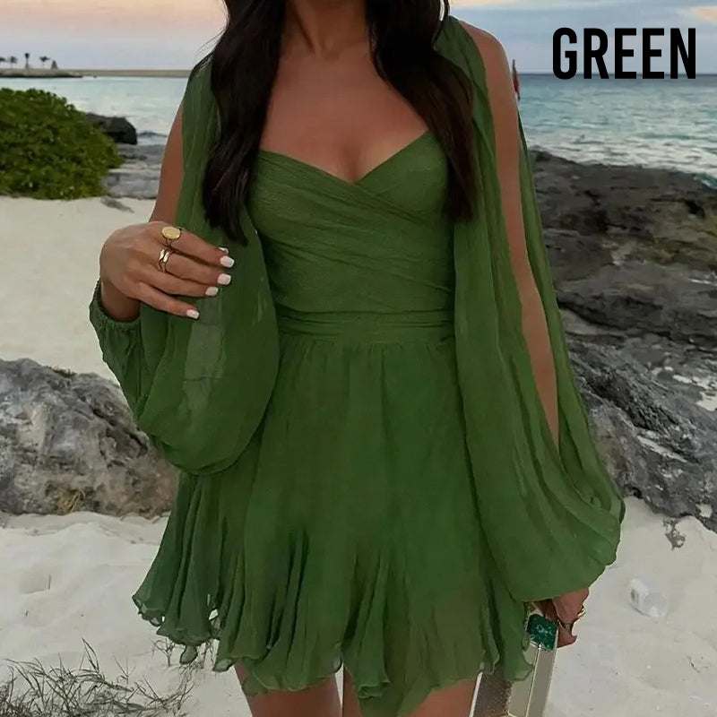 Limited time 50% discount Wrap dress with V-neck, slit sleeves, and tie belt at the waist