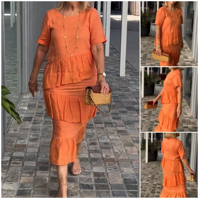 Limited Time 50% Off💥Women's Tiered Solid Round Neck Dress