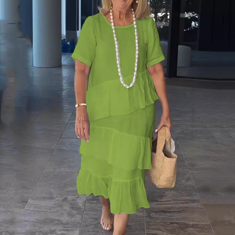 Limited Time 50% Off💥Women's Tiered Solid Round Neck Dress