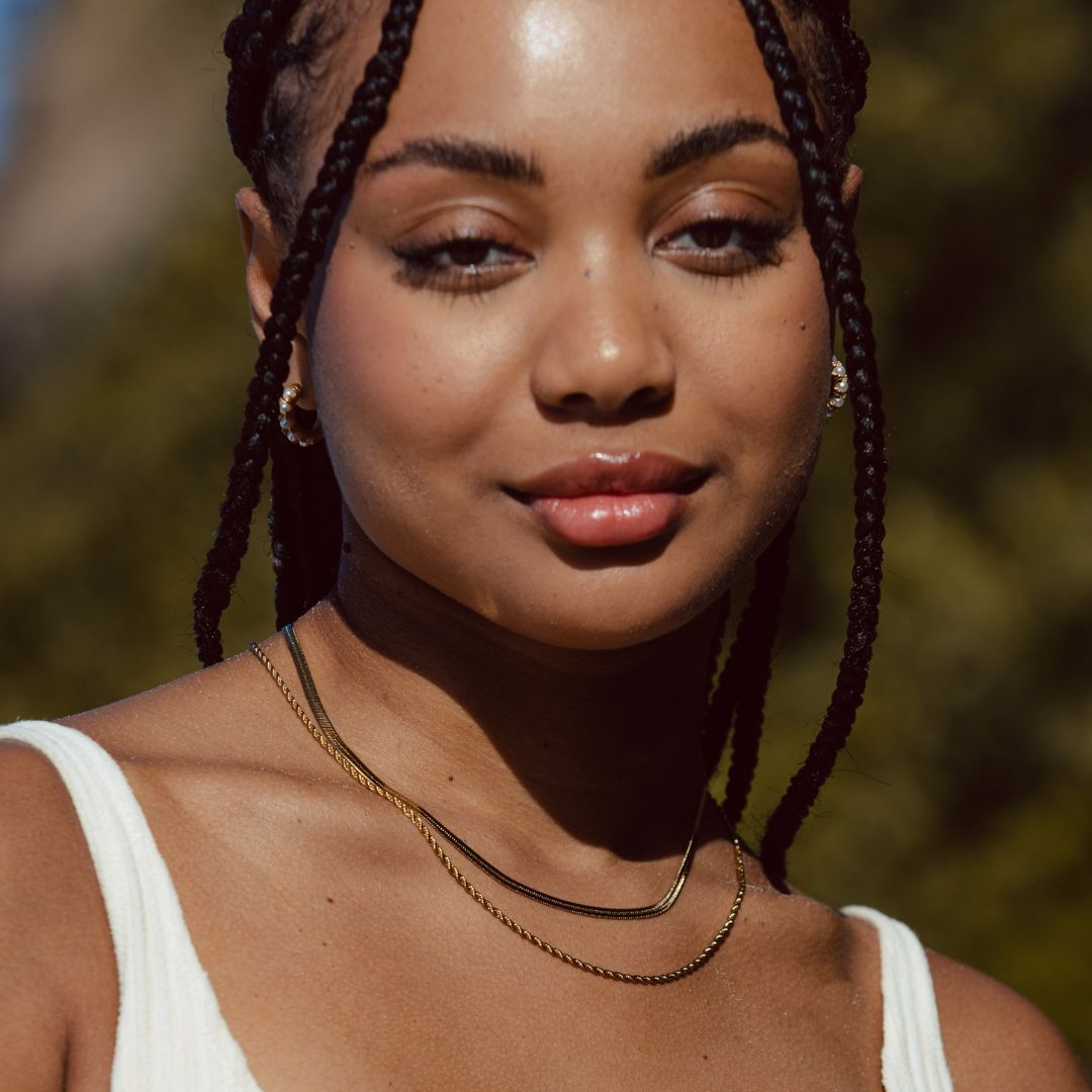 Women’s Layered Necklace | Gold Herringbone Choker & Rope Chain | Waterproof