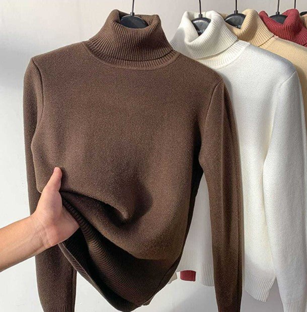 Women’s Turtleneck Knit Sweater | Fleece-Lined | Soft Stretch Fabric | Warm Autumn Winter Pullover