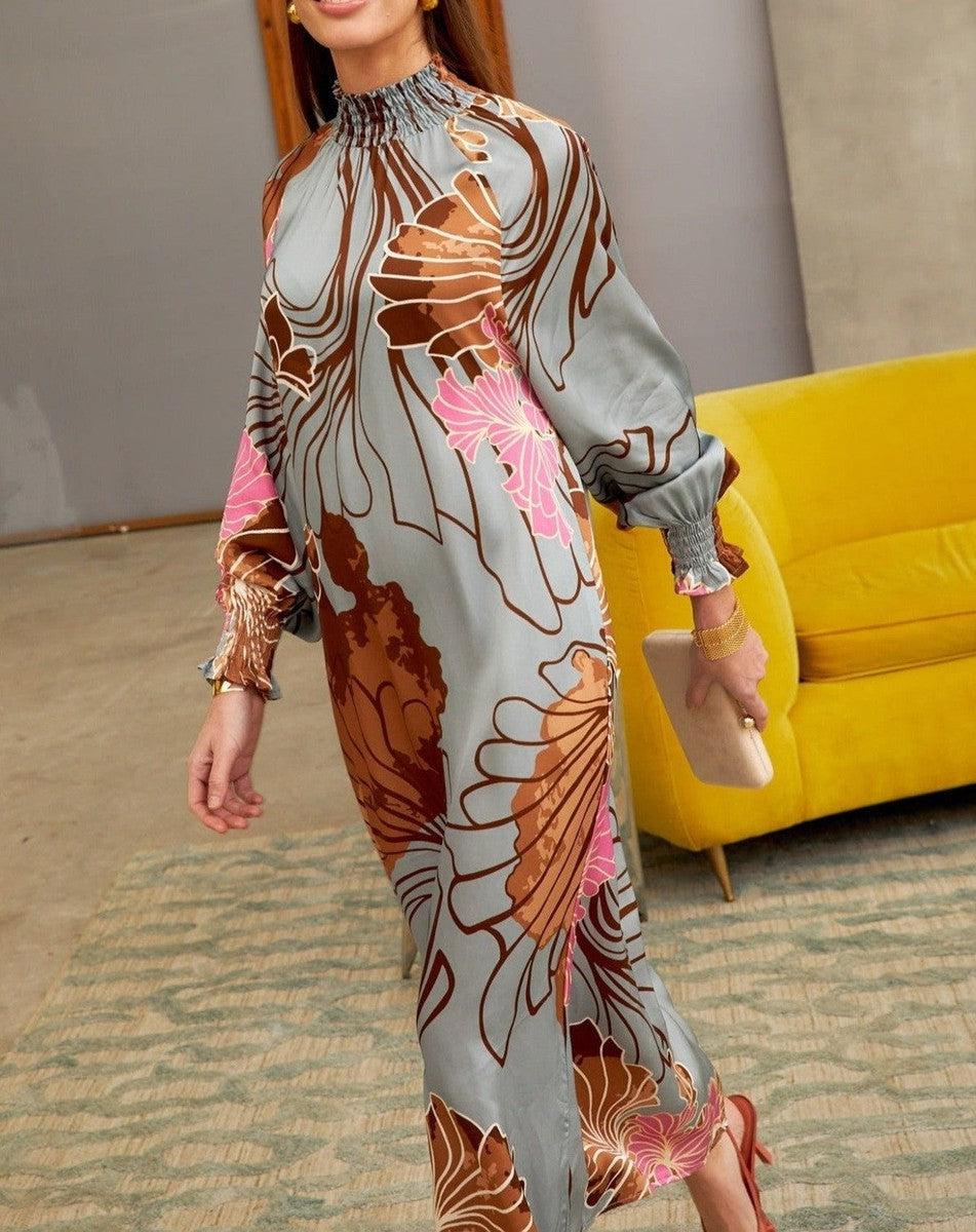 Popular maxi dress with long sleeves and print