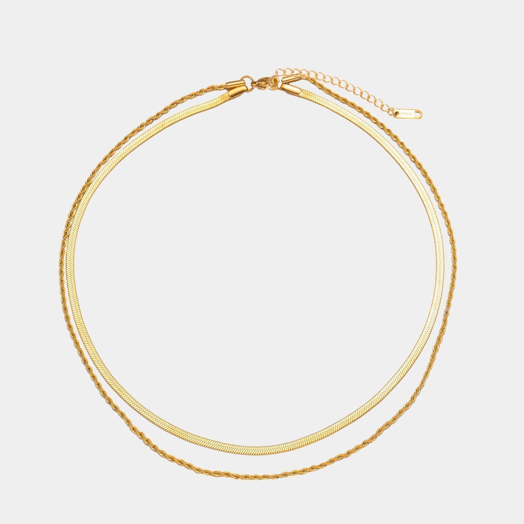 Women’s Layered Necklace | Gold Herringbone Choker & Rope Chain | Waterproof